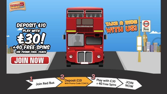 Redbus Bingo – Deposit £10, Play with £30 + 40 Free Spins