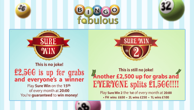 £2,500 Sure Win Jackpots at Bingo Fabulous